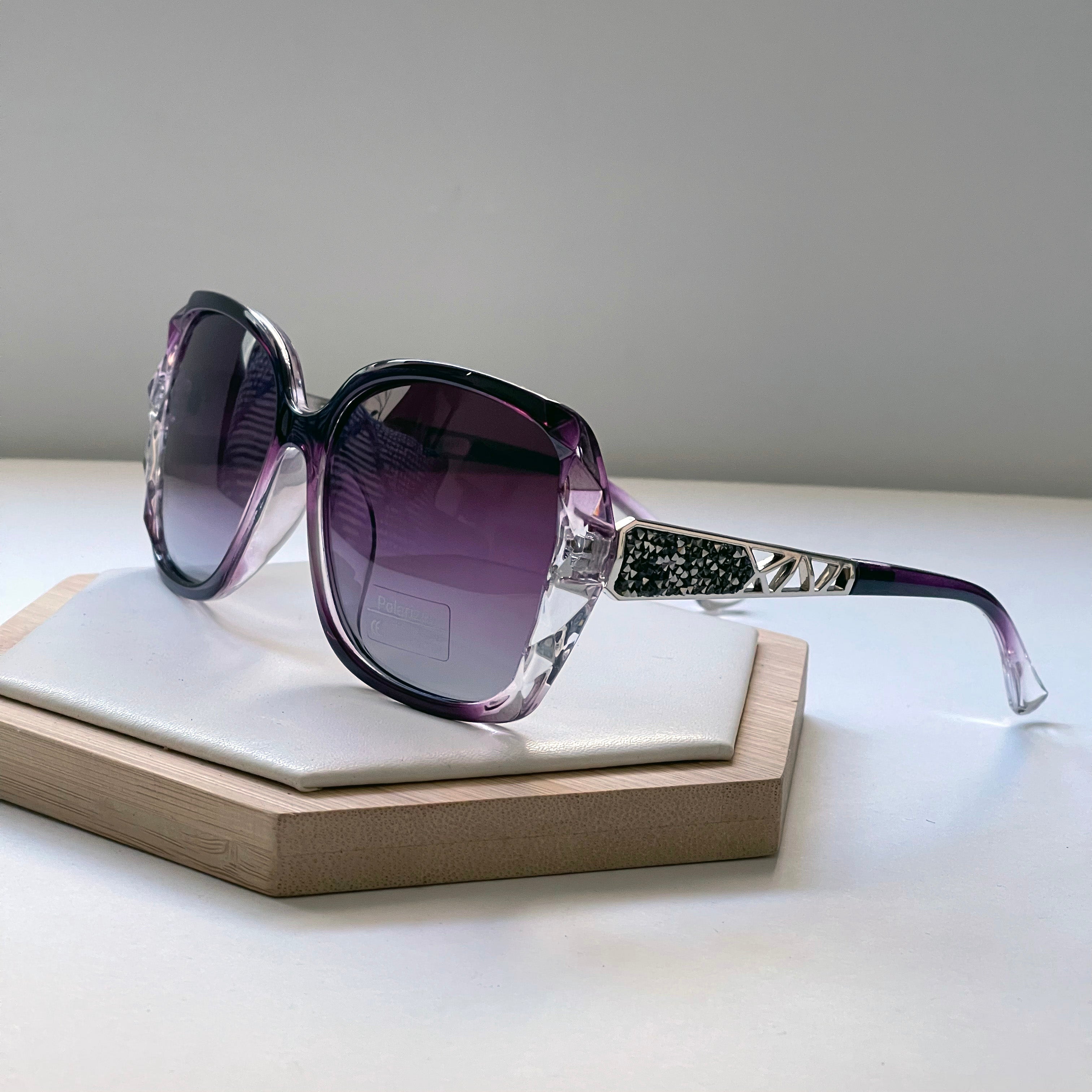 Vintage Rhinestone Oversized Sunglasses Polarized Composite Frame Women Vintage rhinestone Big Frame Fashion Glasses  main image 2