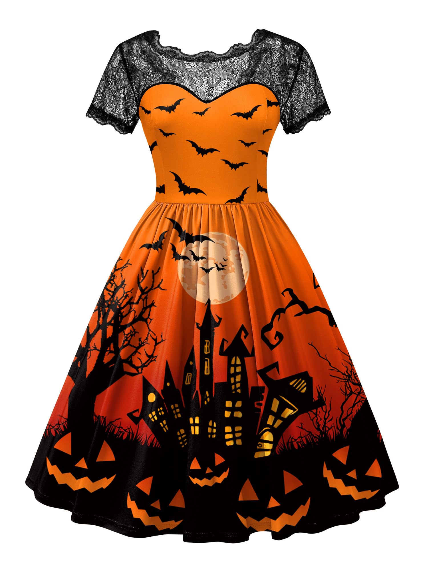 Women's Halloween Party Costume Vintage Swing Lace Short Sleeve Witch Dress Medium / Pumpkin Orange Women's Halloween Party Costume Vintage Swing Lace Short Sleeve Witch Dress Medium / Pumpkin Orange
