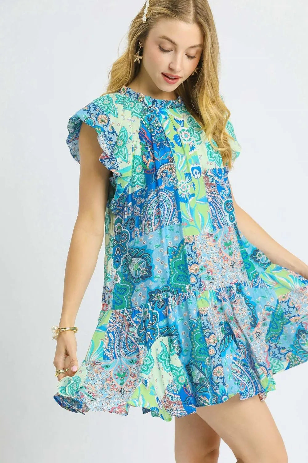 Women's Neon Green Printed Ruffle Cap Sleeve Mini Dress – Eliot Shops
