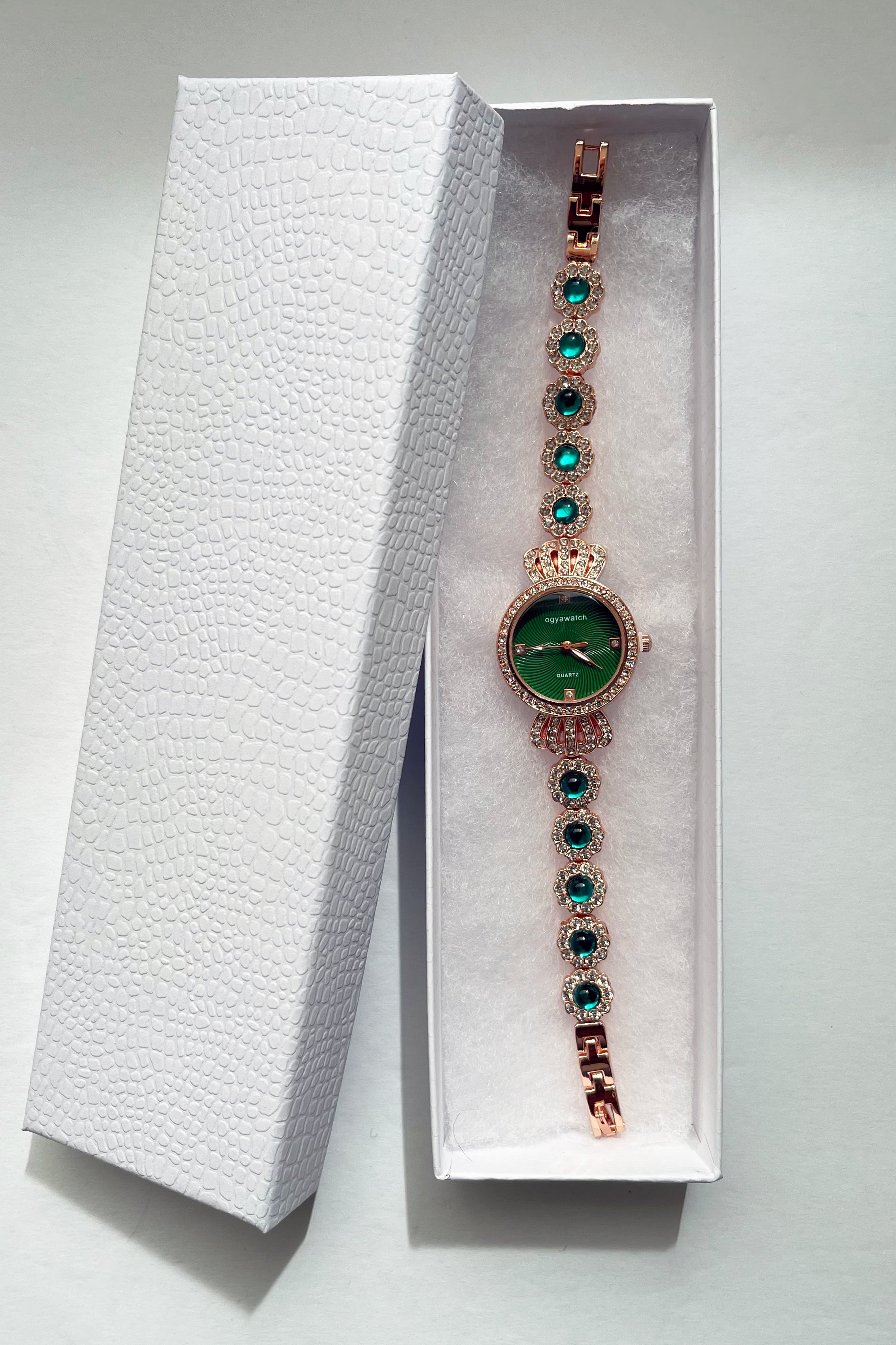 Women’s Green Rhinestone Crown Quartz Fashion Watch Bracelet Analog Wrist Watch Green Tone With Crystals, Womens Fashion Cuff Watch - Etsy main image 3
