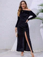 Load image into Gallery viewer, Slant Shoulder Bodycon Maxi Dress - Elegant Long Sleeve Party &amp; Banquet Dress with Split Hem, Size: S