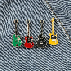 Enamel Guitar Design Brooch Cute Hip Hop Style Music Festival Brooch, 4 Colors