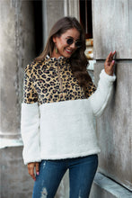 Load image into Gallery viewer, Leopard Color Block Half-Zip Collar Teddy Sweatshirt