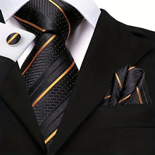 Load image into Gallery viewer, Sophisticated Men&#39;s Woven Striped Tie, Cufflink &amp; Handkerchief Set - Perfect for Business, Parties &amp; Gifting