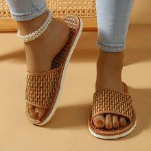 Load image into Gallery viewer, Cozy Rattan Slippers - Soft Linen Lined, Open-Toe, Slip-On Design, Perfect for Home, Spa, or Poolside