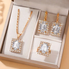 Load image into Gallery viewer, Elegant Ladies Fashion Jewelry Set, Vintage Square Glass Rhinestone, Pendant Necklace &amp; Earrings &amp; Ring