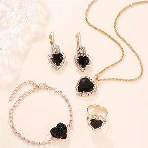 Luxury Heart-Shaped Jewelry Set Shiny Elegant Style Ring, Earrings, Bracelet, And Necklace Set