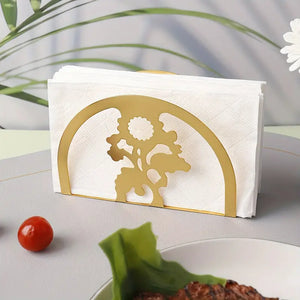 Elegant Metallic Semi-Circle Napkin Holder For Dining & Entertainment Spaces, Tabletop Accessory