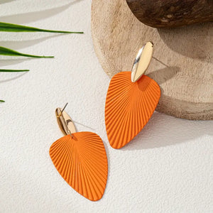 Elegant Orange Leaf-Shaped Stud Earrings For Women - Stainless Steel Posts, Iron Crafted