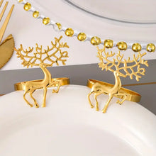 Load image into Gallery viewer, Pack of 6 Golden Polished Cast Iron Reindeer Napkin Rings For Christmas - Elegant Table Decor