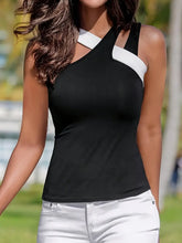 Load image into Gallery viewer, Contrast Trim Crisscross Asymmetrical Tank Top, Elegant Sleeveless Top, Women&#39;s Clothing