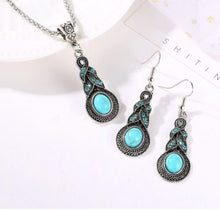 Load image into Gallery viewer, Elegant Necklace and Earrings Set with Turquoise Agate