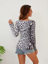 Load image into Gallery viewer, Leopard Print Twist Tunic - Flattering V Neck, Slimming Long Sleeves - Womens Fashion Casual Top with Figure-Embracing Twist Detail- 2 Sizes