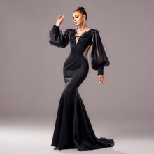 Load image into Gallery viewer, Long Sleeve Round Neck Banquet Applique Sheath Fishtail Dress