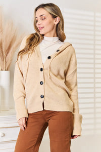 Woven Right Button-Down Long Sleeve Hooded Sweater for Women