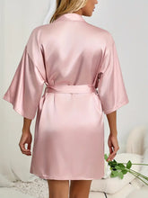 Load image into Gallery viewer, Luxurious Women&#39;s Satin Night Robe - V-Neck, Half Sleeve with Tie Belt - Elegant Sleepwear for Evening Comfort - L