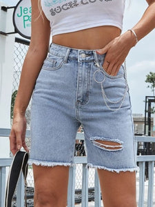 Distressed Raw Hem Denim Shorts in 2 Colors