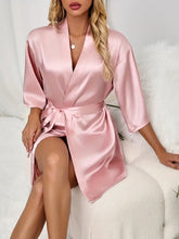 Load image into Gallery viewer, Luxurious Women&#39;s Satin Night Robe - V-Neck, Half Sleeve with Tie Belt - Elegant Sleepwear for Evening Comfort - L