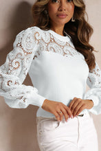 Load image into Gallery viewer, Lace Patchwork Round Neck Long Sleeve Blouse