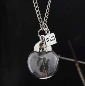 Wish Necklace with a Bottle Containing Four-Leaf Clover