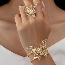 Load image into Gallery viewer, Boho Chic Set: Hollow Butterfly &amp; Geometric Bangle And Ring - Iron Fashion Jewelry For Women