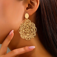 Load image into Gallery viewer, Vintage Hollow Golden Flower Pattern Dangle Earrings Bohemian Vacation Style Alloy Jewelry Delicate Holiday Earrings