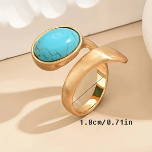 Inlaid Faux Turquoise Wrap Ring Vintage Style Zinc Alloy Finger Ring Jewelry Accessory