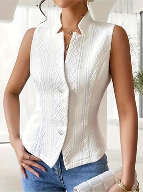 Vintage Chic Textured Single Breasted Vest - Elegant Notched Collar, Soft and Breathable Fabric, Size: L