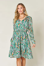 Load image into Gallery viewer, Double Take Full Size Printed Drawstring Waist Long Sleeve Dress