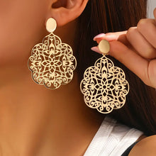 Load image into Gallery viewer, Vintage Hollow Golden Flower Pattern Dangle Earrings Bohemian Vacation Style Alloy Jewelry Delicate Holiday Earrings