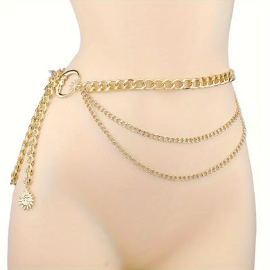 Moon Star Chain Belt - Adjustable Hip Hop Vintage Body Jewelry with Hollow Tassel Details