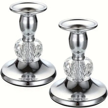 Load image into Gallery viewer, A Pair of Elegant Silvery Candlestick Holders with Crystal Beads, For Your Home Decor