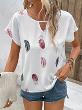 Load image into Gallery viewer, Chic Summer Feather-Print Blouse: Breathable, Durable &amp; Easy-Care Women&#39;s Casual Top- L