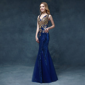 V-Neck Shoulder Fishtail Skirt, Evening Gown for Women