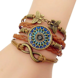 Bohemian Time Gemstone Braided Bracelet Female PU Leather Vintage Style Hand Jewelry