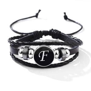 Classic PU Leather Letter Bracelet - Personalized with 26 Alphabet Letters, Artisan-Crafted Braided Beaded Design