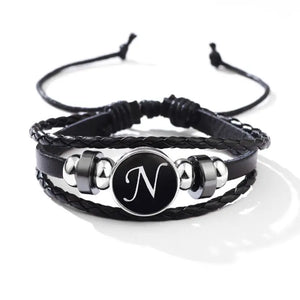 Classic PU Leather Letter Bracelet - Personalized with 26 Alphabet Letters, Artisan-Crafted Braided Beaded Design