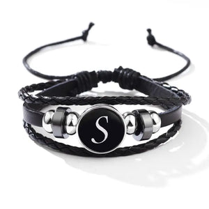 Classic PU Leather Letter Bracelet - Personalized with 26 Alphabet Letters, Artisan-Crafted Braided Beaded Design