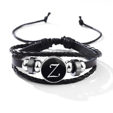 Classic PU Leather Letter Bracelet - Personalized with 26 Alphabet Letters, Artisan-Crafted Braided Beaded Design