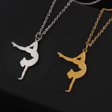 Ballet Dancing Girl Pendant Necklace For Women, Golden Color Stainless Steel Necklace Jewelry