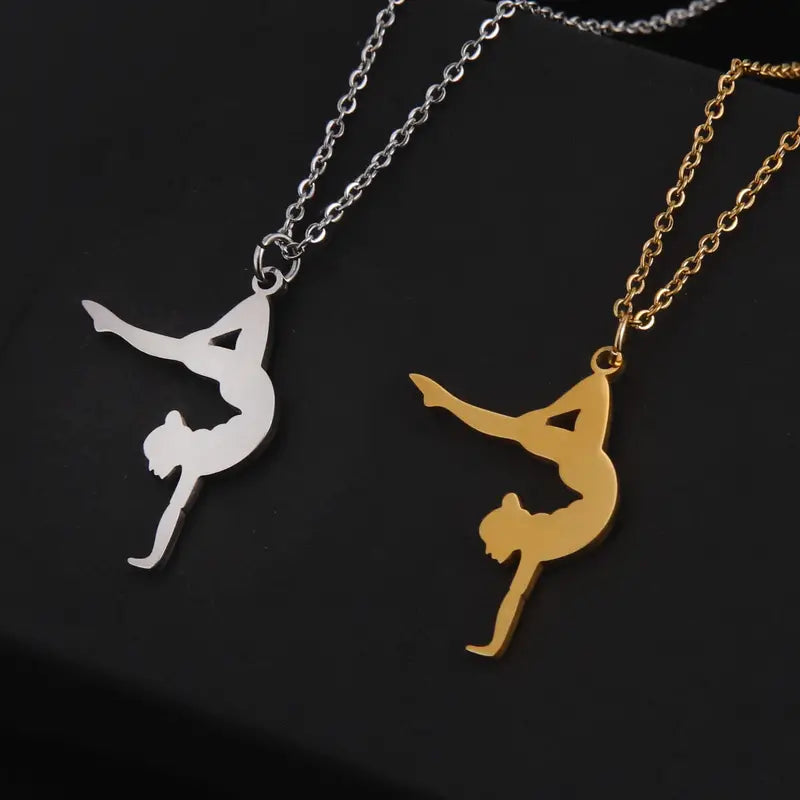 Ballet Dancing Girl Pendant Necklace For Women, Golden Color Stainless Steel Necklace Jewelry