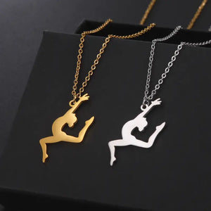 Ballet Dancing Girl Pendant Necklace For Women, Golden Color Stainless Steel Necklace Jewelry Style2