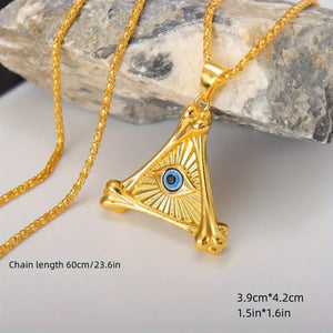 1pc Stunning Mosaic Lucky Eye Pendant Necklace - Fashionable Alloy Chain, Durable Other Plating, Trendy Unisex Accessory for Men and Women