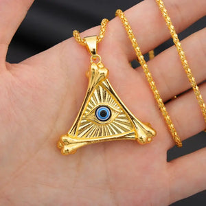 1pc Stunning Mosaic Lucky Eye Pendant Necklace - Fashionable Alloy Chain, Durable Other Plating, Trendy Unisex Accessory for Men and Women