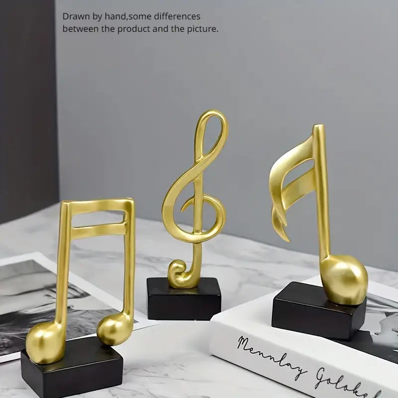 3pcs Golden Resin Music Note Decorations, Themed Ornaments for Bookshe ...