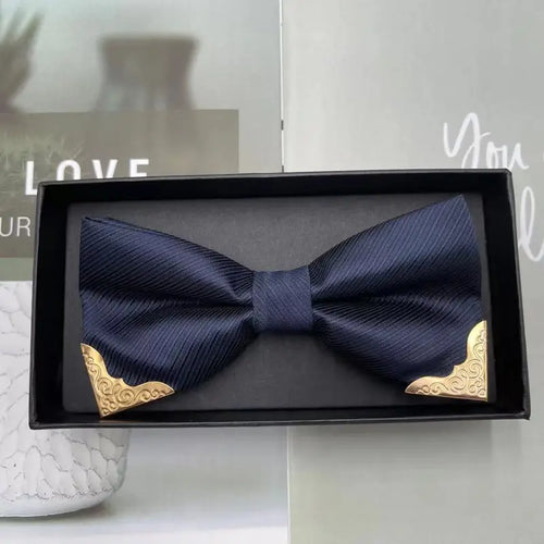 Classic Solid Color Mens Bow Tie - Premium Durable Design for Formal Events and Weddings - Navy Blue