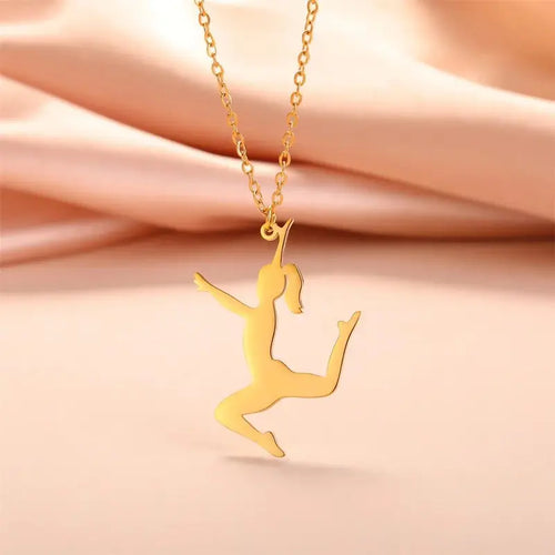 Ballet Dancing Girl Pendant Necklace For Women, Golden Color Stainless Steel Necklace Jewelry Style3