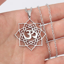 Load image into Gallery viewer, 1pc Exquisite Stainless Steel Om Yoga Symbol Lotus Shape Pendant Necklace - Fashionable Jewelry Gift for Men and Women