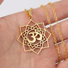 Load image into Gallery viewer, 1pc Exquisite Stainless Steel Om Yoga Symbol Lotus Shape Pendant Necklace - Fashionable Jewelry Gift for Men and Women