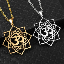 Load image into Gallery viewer, 1pc Exquisite Stainless Steel Om Yoga Symbol Lotus Shape Pendant Necklace - Fashionable Jewelry Gift for Men and Women